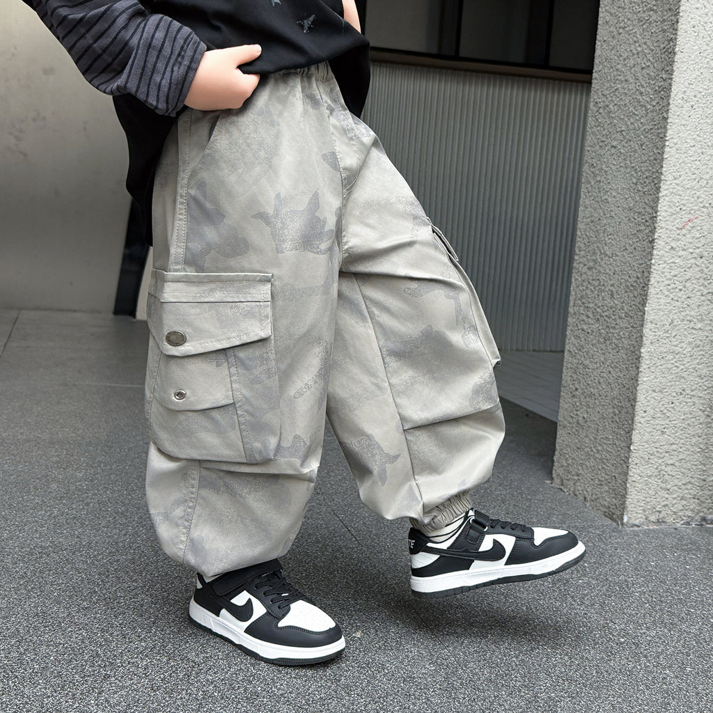 Boys Camo Cargo Pants Casual Long Trousers