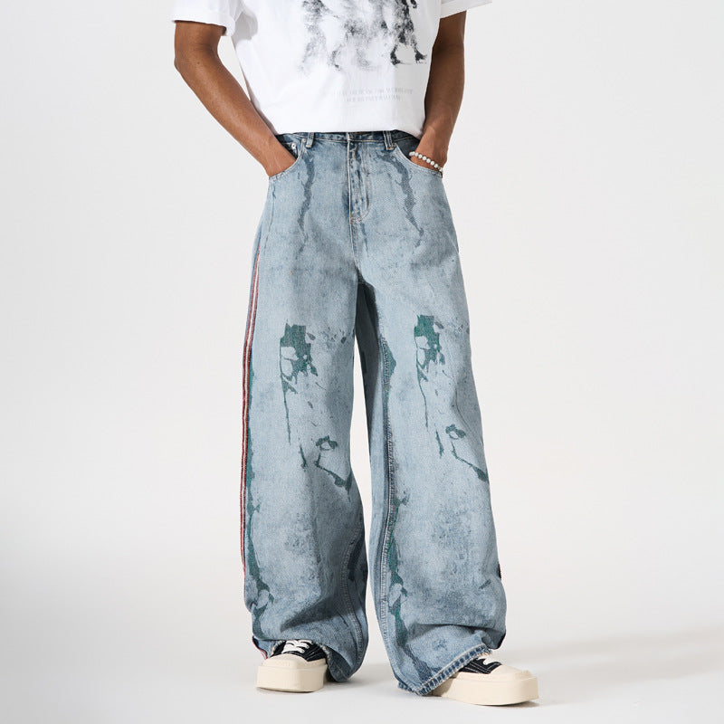 Streetwear Splash Paint Patchwork Straight Leg Jeans