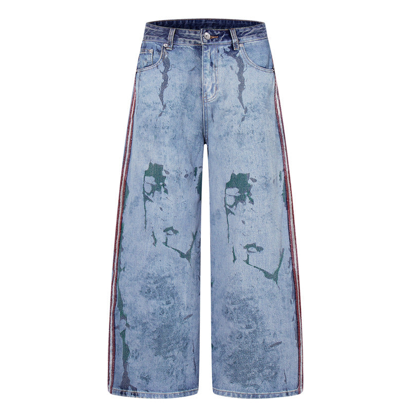 Streetwear Splash Paint Patchwork Straight Leg Jeans