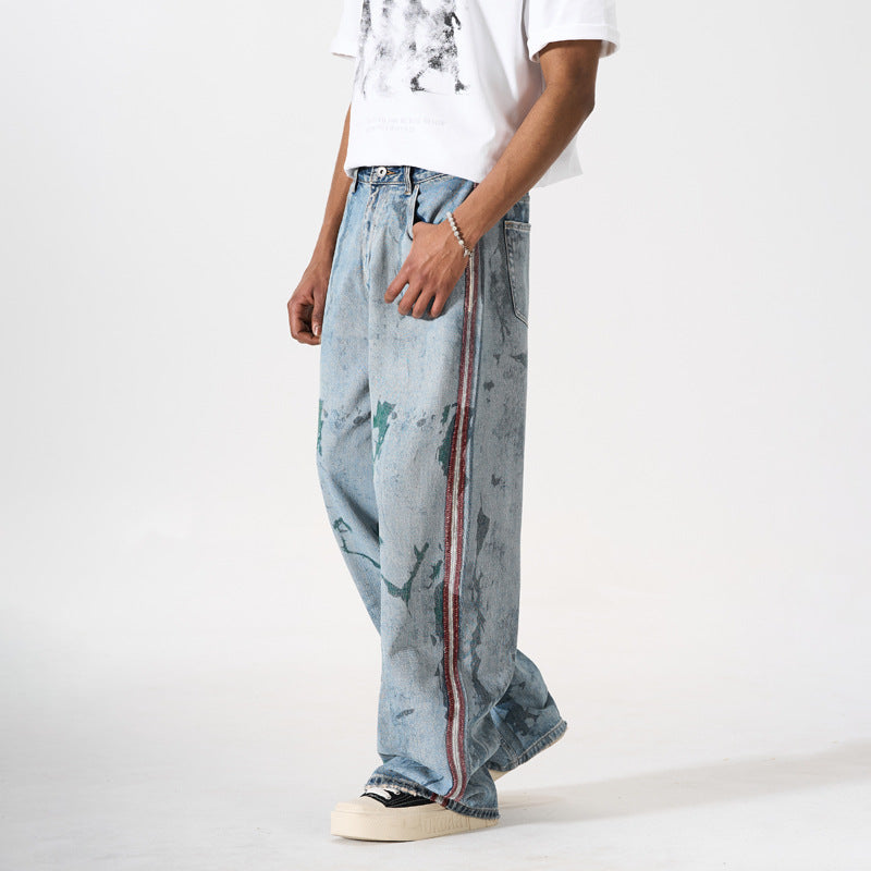 Streetwear Splash Paint Patchwork Straight Leg Jeans