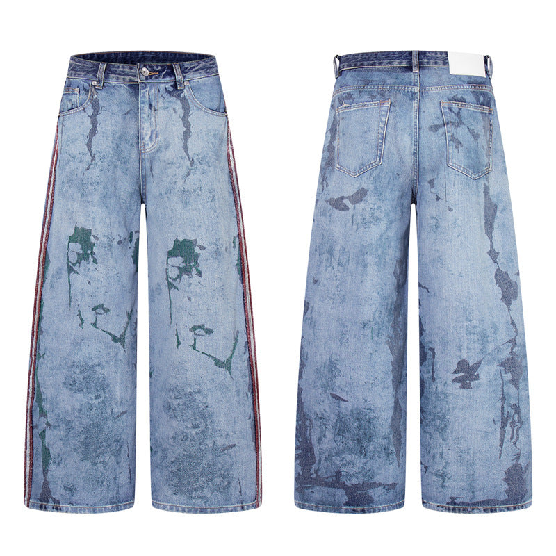 Streetwear Splash Paint Patchwork Straight Leg Jeans