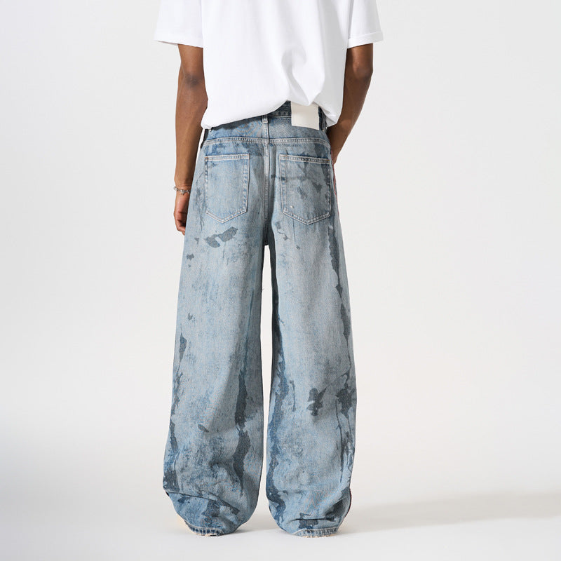 Streetwear Splash Paint Patchwork Straight Leg Jeans