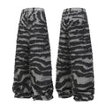 Embroidered zebra striped fringe wide leg denim pants